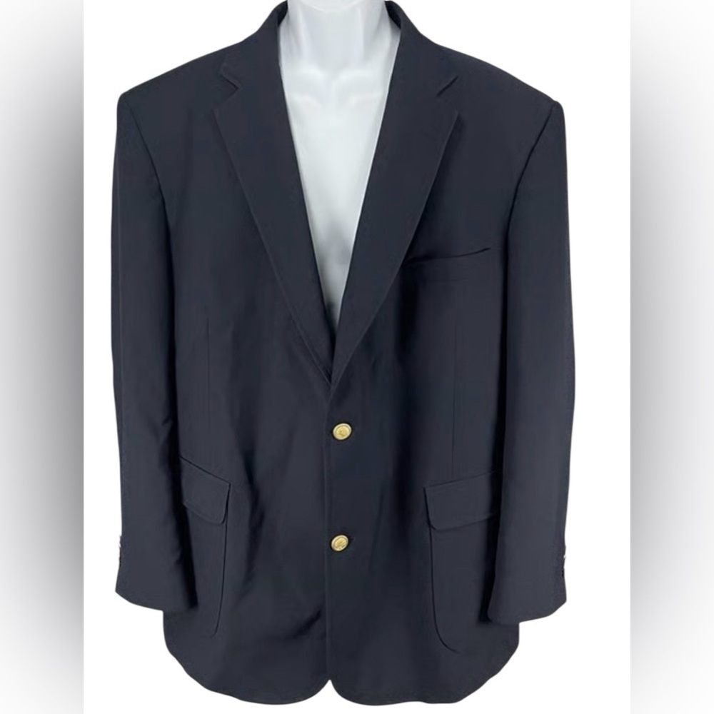 Vintage David Taylor Blazer Navy Blue Gold Buttons Wool Blend Size 52L Jacket